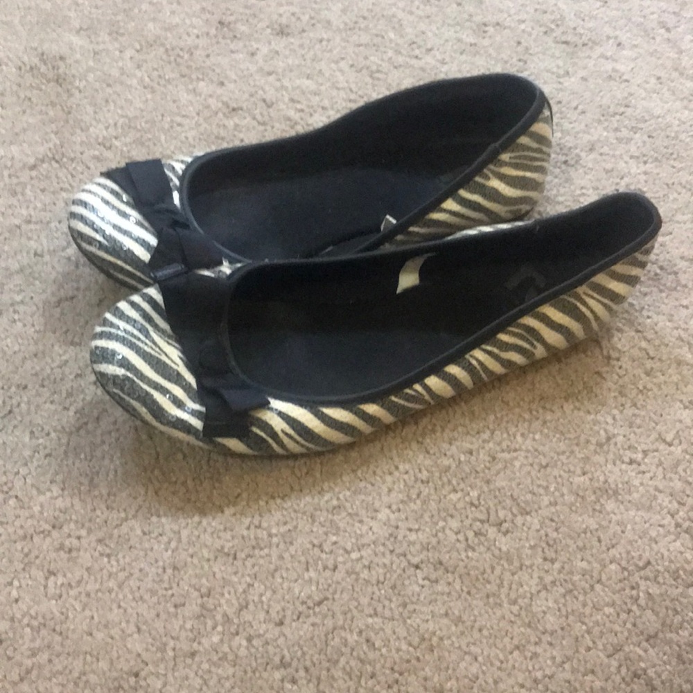 Zebra Print sequined flats size 8